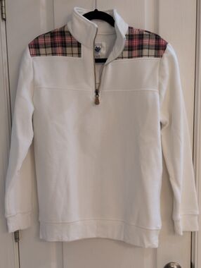 Nordic Fleece - White Quarter-Zip Sweater with Plaid Yoke